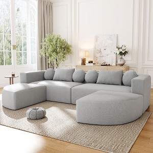114.9"W Modular Sectional Sofa with Curved Design, Free-Combined Boucle Fabric Sofa Bed - ModernLuxe - 1 of 4