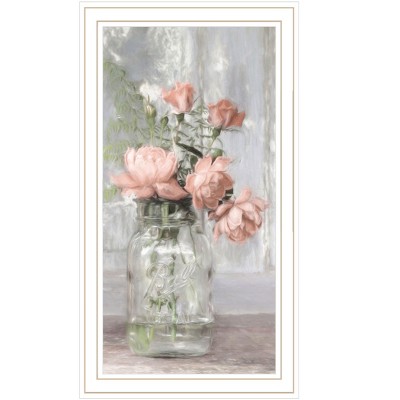 HomeRoots Cottage Peach Roses White Framed Print Wall Art