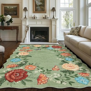Floral Irregular Area Rug Ultra Thin Living Room Rugs - 1 of 4