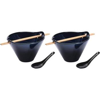 KITCHTIC Ramen Udon Soup Bowl Set - Set of 2, Navy Blue