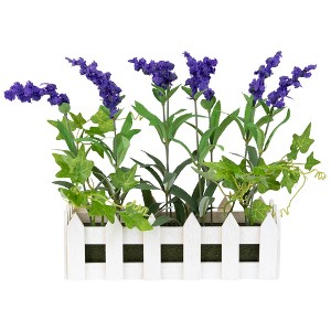 Northlight 11.75" Flowering Lavender Artificial Plant in Picket Fence Container - Green/Purple - 1 of 4