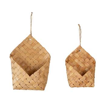 Set of 2 Woven Wall Baskets Brown Rattan & Jute by Foreside Home & Garden