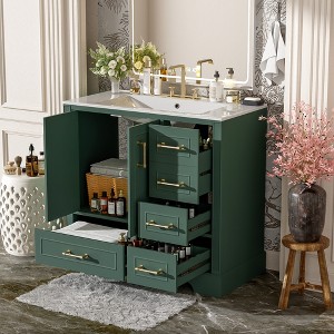 Whisen 36" Bathroom Storage Cabinet Bathroom Vanity with Resin Sink, Two Soft Close Doors and Four Drawers - 1 of 4