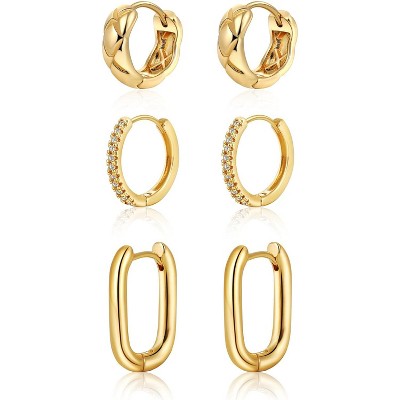 Gold Chunky Hoop Earrings Set for Women, 14K Gold Plated Twisted Huggie Hoop Earring Thick Open Lightweight Chunky Hoop