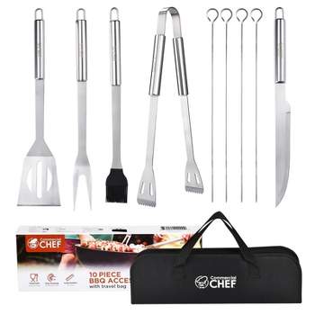 Commercial Chef 10 Piece Stainless Steel Barbeque Grill Accessories Tool Set with Carry Bag
