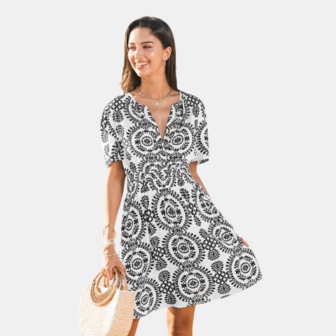 Женские платья Cupshe Women's Bohemian Floral Printed V-Neck Beach Dress-L-Black
