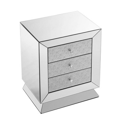 W 22 "X D 16.5" X H26.4 "Elegant Mirror Three Drawer Cabinet, Drawer Inlaid with Diamond Glass Mirror Three Drawer Cabinet