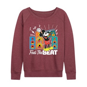Women's - Disney - Mickey Feel The Beat Lightweight French Terry Wide Neck Long Sleeve Shirt - 1 of 4