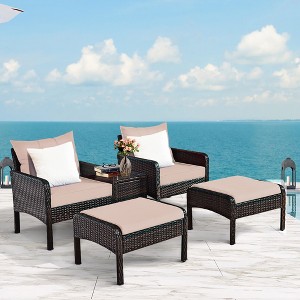 Costway 5 PCS Patio Rattan Wicker Furniture Set Sofa Ottoman Coffee Table Cushioned Yard - 1 of 4