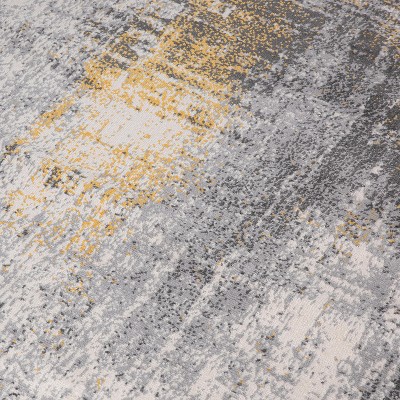 Yellow and Gray Abstract Synthetic Runner Rug 2' x 7'
