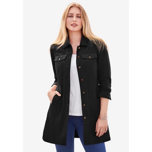 Jessica London Women's Plus Size Long Denim Jacket, 36 W - Black : Target