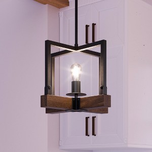 Urban Ambiance Luxury Modern Farmhouse Pendant,  11''H x 11''W,  Matte Black & Rich Walnut Finish, UFS2013 - 1 of 4