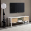 54.33" Rattan TV cabinet with variable color light strip, double sliding doors for storage, adjustable shelf, metal legs, ,natural - 2 of 4