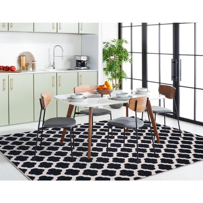 Ivory and Black Trellis Handwoven Wool Cotton Area Rug 8' x 10'