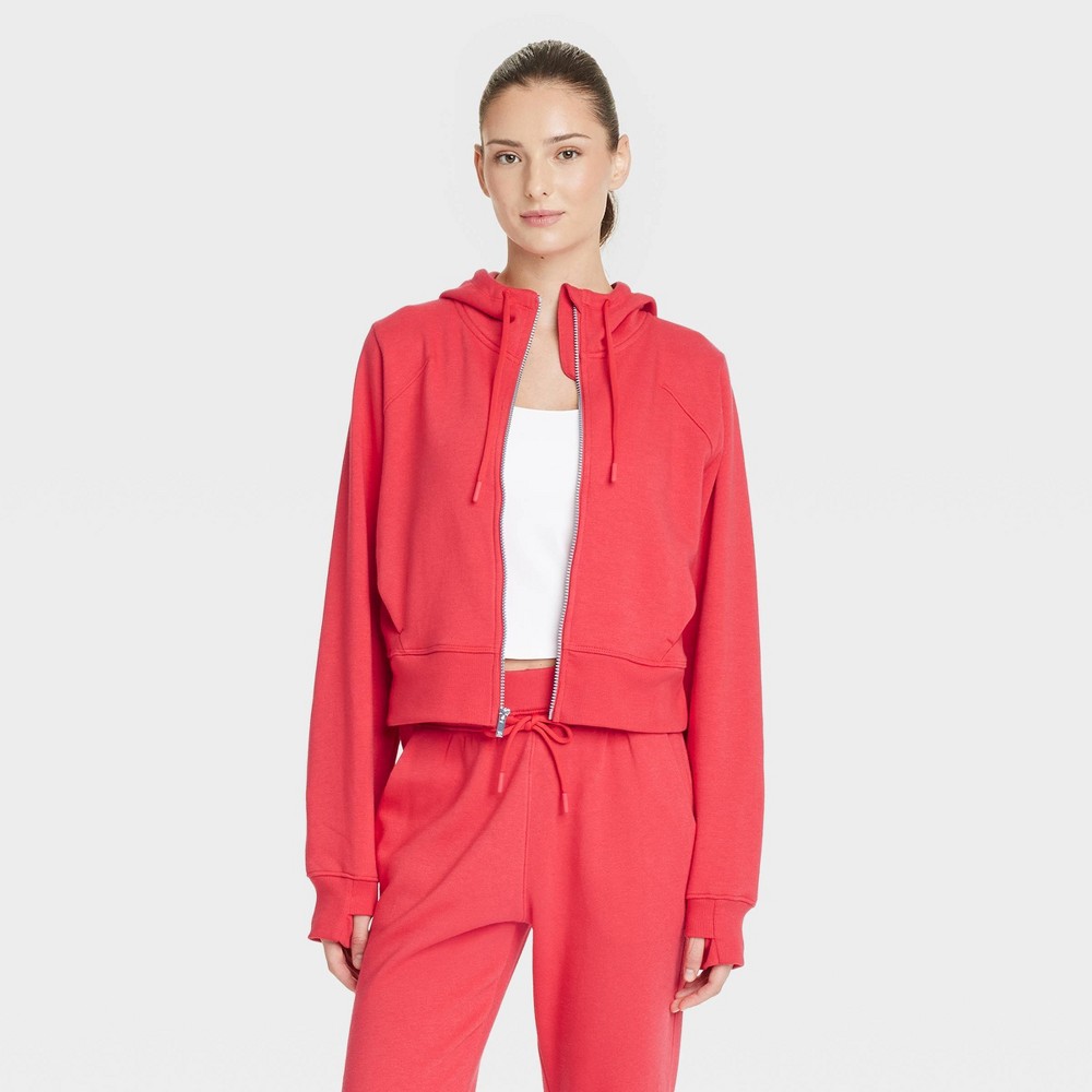 Women's Fleece Full Zip Hooded Sweatshirt - All In Motion™ Red Size L
