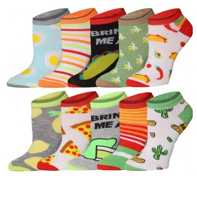 Tipi Toe Womens 10 Pairs Tasty Treat Tapestry Pattern & Mix Colors For Vibrant Style Low Cut/No Show Socks