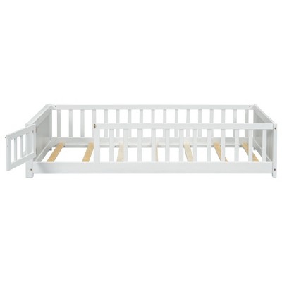 YOOCOZZ Twin Size Floor Platform Bed with Built-in Book Storage Rack and Door