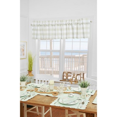Beige Cotton Gingham Check Rod Pocket Window Valance