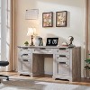 Executive Desk with Drawers, 60" Farmhouse Office Desk with Charging & File Drawer, Wood Home Writing Work Desk - 2 of 4