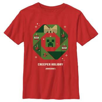 Boy's Minecraft Creeper Holiday Wreath T-Shirt