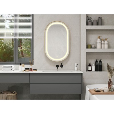 NicBex Oval Mirrored Midecine Cabinet with LED&3 Adjustable Shelves,Wall Mounted&Recessed Bathroom Cabinet with Mirror,3 Optional LED Modes