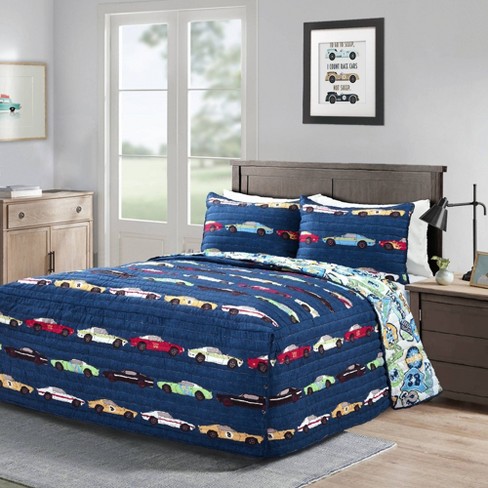 3pc Full Race Cars Bedspread Bedding Set Navy Lush Decor Target