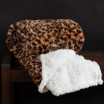 Hastings Home Faux Shearling Fleece Throw Blanket - Leopard Print