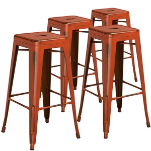 Emma and Oliver Commercial Grade 4 Pack 30" High Backless Distressed Metal Indoor-Outdoor Barstool - 1 of 1