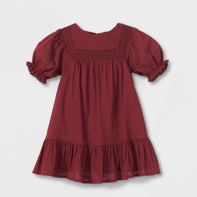 Toddler Girls' Solid Crochet Short Sleeve Dress - Cat & Jack™ Burgundy