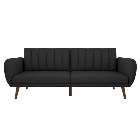 Brittany Linen Futon Dark Gray Novogratz Sleeper Sofa Bed Mid century Modern Design Ribbed Tufted Back Target