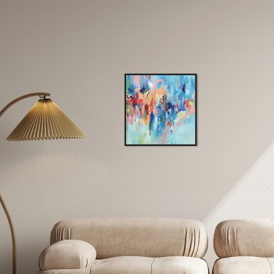 Vibrant Abstract Blue and Multicolor Canvas Wall Art with Black Frame