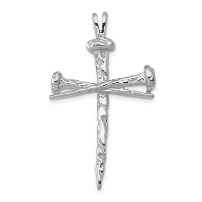 Black Bow Jewelry Ladies 14k White Gold, Nail Cross Pendant 25 x 42mm