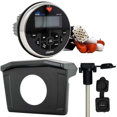 Clarion GR1BT MARINE USB/MP3/WMA/BT RECEIVER With Stinger SPXRNGDASH 13-18 Polaris Ranger Round Radio Dash Kit and Flush Mount USB/AUX