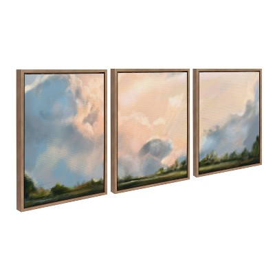 Sylvie Clouds Triptych Framed Canvas Wall Art Set in Gold