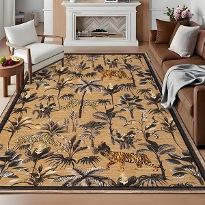 Washable Runner Rug – Tiger Print Tropical Jungle Carpet, Non-Slip, Stain-Resistant, Low-Pile for Hallway & Kitchen - 1 of 4
