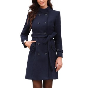 INSPIRE CHIC Women's Double Breasted Elegant Long Sleeve Winter Trench Pea Coat with Pockets - 1 of 4