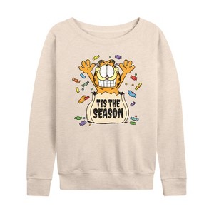 Women's - Garfield - Tis The Reason Lightweight French Terry Wide Neck Long Sleeve Shirt - 1 of 4