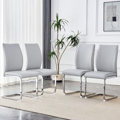 DOMETOUR Set of 4 High Resilience PU Dining Chair with Arched Metal Leg
