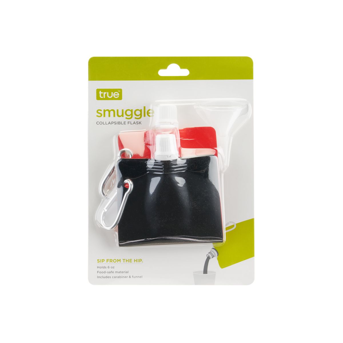 True Smuggle Collapsible Plastic Flasks, Set of 2 Reusable Drink Pouches with Funnel and Carabiner for Wine, Liquor, Travel, Camping Gifts for Men - thumbnail 6