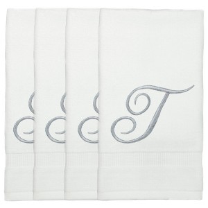 BC BARE COTTON Monogrammed Fingertip Towels, Personalized Gift, 11 x 18 Inches - Set of 4 - White - Silver Script - 1 of 1