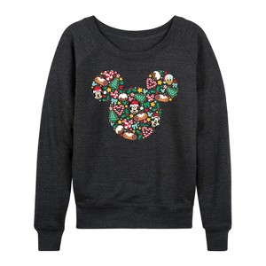 Women's - Disney - Mickey Mouse Christmas Ear Silhouette Lightweight French Terry Wide Neck Long Sleeve Shirt - 1 of 4
