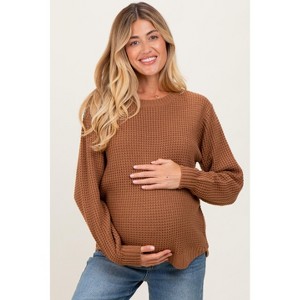 Pinkblush Camel Waffle Knit Rounded Hem Maternity Sweater - 1 of 4