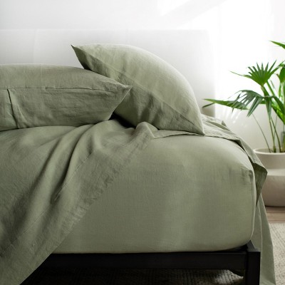 Matcha Green 100% French Linen Standard Pillowcase Set