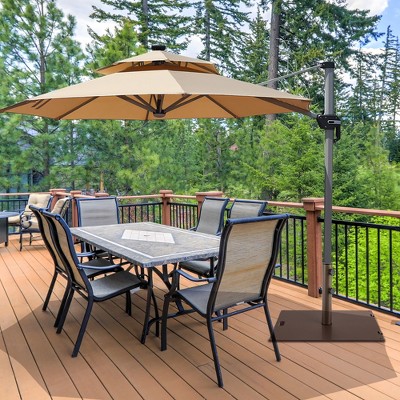 Brown Steel Square Patio Umbrella Base with Wheels and Handle