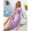 Clearlove Women's Summer Square Neck Midi Dress 2025 Casual Puff Half Sleeve Elastic Waist Boho Flowy Long Dresses - 4 of 4