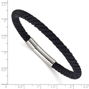 Chisel Stainless Steel Polished Black Nylon Cord 8" Bracelet - 1 of 4