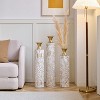 ORRD  Set of 3 White Metal Floor Vases - Large Glazed Cylinder Vases 24"-33.5" Height with Gold Accents Decor - 3 of 4