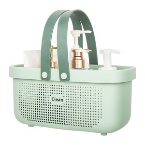 Aoibox Plastic Storage Basket with Handle, Portable Shower Caddy Tote Organizer for Bathroom, Kitchen, Dorm Room, Bedroom, Green - 1 of 4