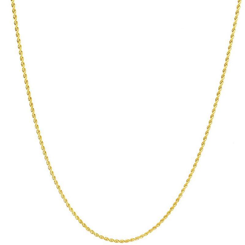 KISPER 18k Gold Hip Hop Rope Chain Necklace – 2mm Thin Gold Plated Stainless Steel Jewelry for Women & Men with Lobster Clasp, 1 of 7