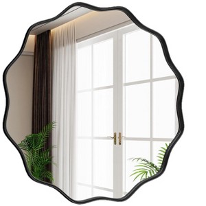 Aoibox Round Wavy Mirror with Metal Frame, Wall Mounted for Entryway, Bathroom, Vanity, Living Room, Black - 1 of 4